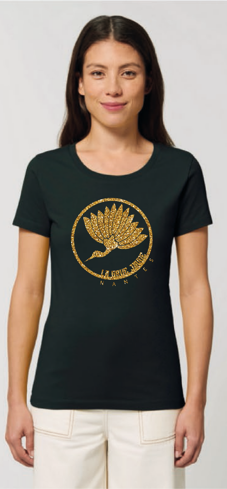 TEESHIRT Oiseau Paillettes Coupe Cintrée - La Grue Jaune